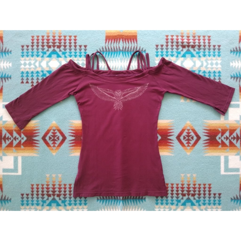 Leom Designs Burgundy Heart-Wing Owl Top